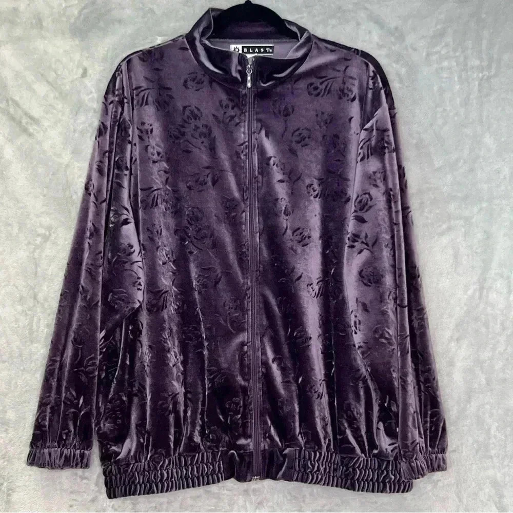 Blast Vintage Sz‎ XL Purple Velvet Floral Bomber Jacket Whimsigoth Fairy Grunge